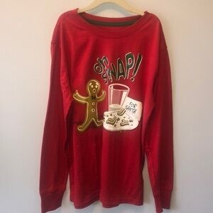 Holiday Time‎ Longsleeve Red "Oh Snap" Gingerbread Cookie Shirt- Size Large